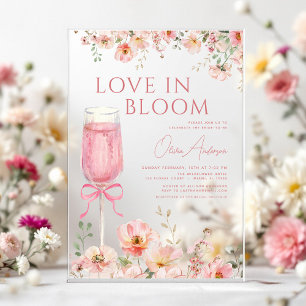 Invitations En Acrylique Amour en Fleur Champagne Fête des mariées Bow Rose