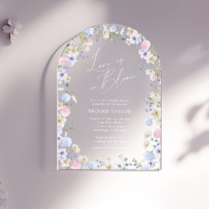 Invitations En Acrylique Amour En Fleur Floral Rose Violet Fête des mariées