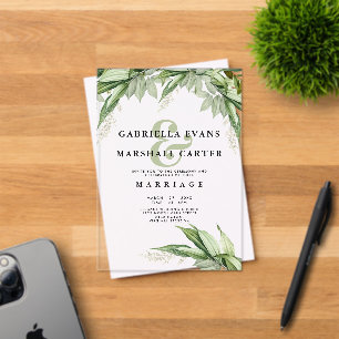 Invitations En Acrylique Ampersane fleurie verte ivoire et mariage