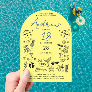 Invitations En Acrylique Amusant Néon Jaune Bleu Plage Piscine Fête Doodle