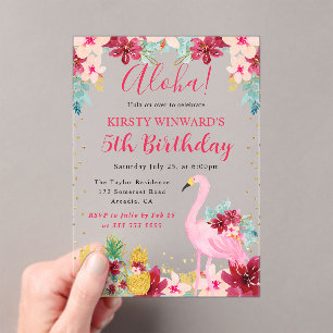 Invitations En Acrylique Ananas roses et dorés et anniversaire enfant flama