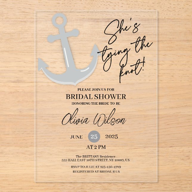 Invitations En Acrylique Anchor Tying the Knot Nautical Bridal Shower  (Recto)