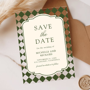 Invitations En Acrylique Ancien argent olive à carreaux mariage à retenir l