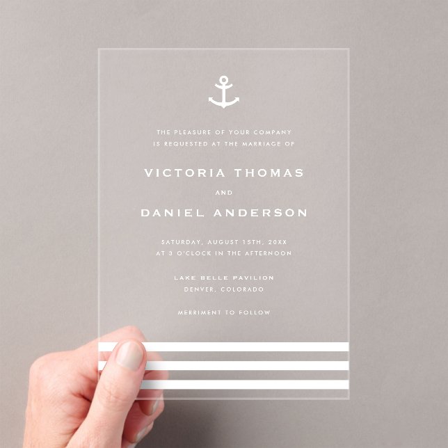 Invitations En Acrylique Ancre blanche moderne Mariage nautique (In situ (ordinateur de poche))