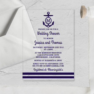 Invitations En Acrylique Ancre de monographie marine Wedding shower nautiqu