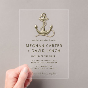 Invitations En Acrylique Ancre Vintage rustique Mariage nautique