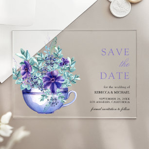 Invitations En Acrylique Anémones Violettes Tasse à Thé Mariage Carte de Pr