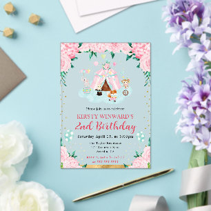 Invitations En Acrylique Animaux de cirque rose aquarelle pour l'anniversai