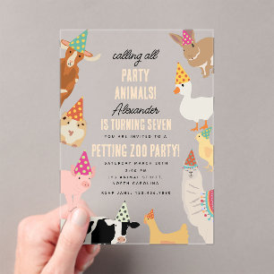 Invitations En Acrylique Animaux de compagnie de la ferme Animaux de fête A