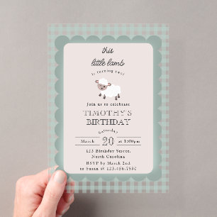 Invitations En Acrylique Animaux de la ferme de moutons Fête d'anniversaire
