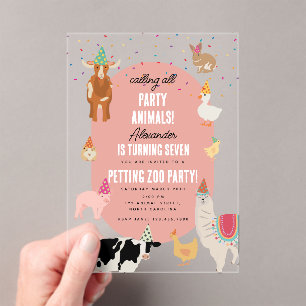 Invitations En Acrylique Animaux de la Fête à la Ferme Anniversaire de la F
