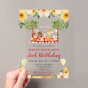 Invitations En Acrylique Animaux de la forêt à l'aquarelle Pique-nique Anni