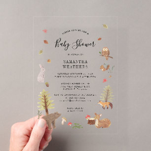 Invitations En Acrylique Animaux de la forêt aquarelle Baby Shower rustique