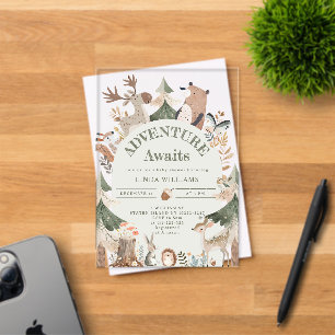 Invitations En Acrylique Animaux de la forêt L'aventure Attend Baby shower