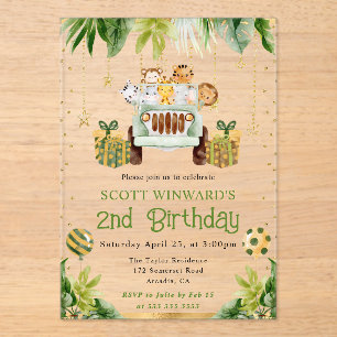 Invitations En Acrylique Animaux de la Jungle à l'Aquarelle pour l'Annivers