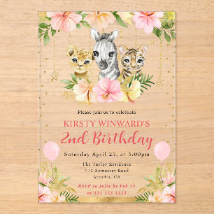 Invitations En Acrylique Animaux de la jungle florale à l'aquarelle pour l'