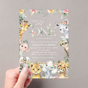 Invitations En Acrylique Animaux de la jungle, Safari, Fleurs, Baby shower