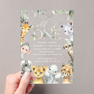 Invitations En Acrylique Animaux de la Jungle, Safari, Sauvage, Premier Ann
