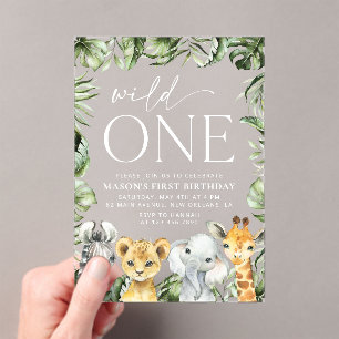 Invitations En Acrylique Animaux de la Jungle, Safari, Sauvage, Premier Ann