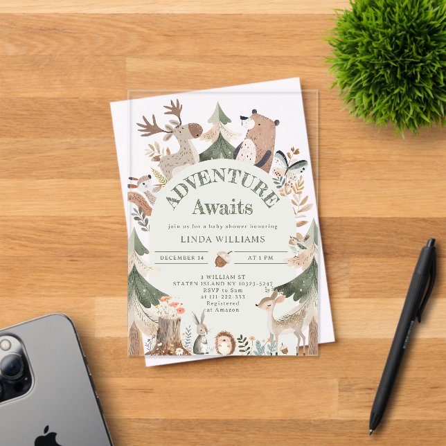 Invitations En Acrylique Animaux des bois Aventure Await Baby shower (Insitu (Carte d'invitation))