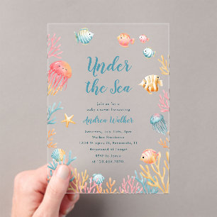 Invitations En Acrylique Animaux sous-marins Fête de bébé colorée