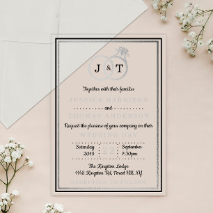 Invitations En Acrylique Anneaux de mariage à monogramme en feuille d'argen