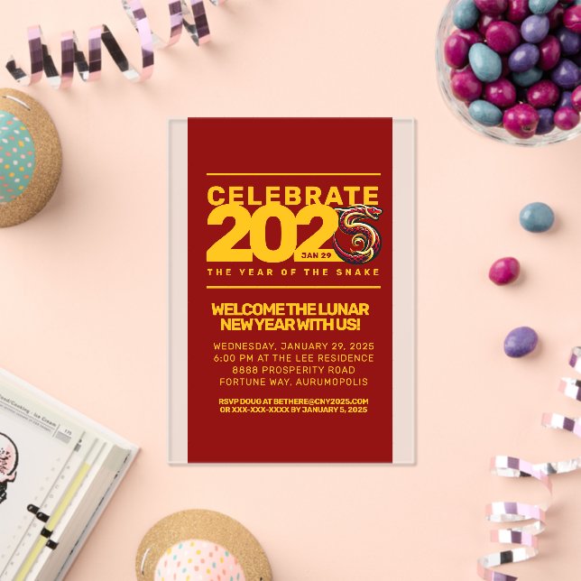 Invitations En Acrylique Année rouge or du serpent 2025 (Insitu (Célébration))