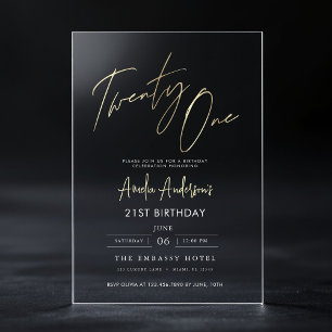 Invitations En Acrylique Anniversaire 21 ans Minimaliste Élégant Écriture D