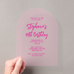 Invitations En Acrylique Anniversaire 40 ans écriture pinceau rose Minimali