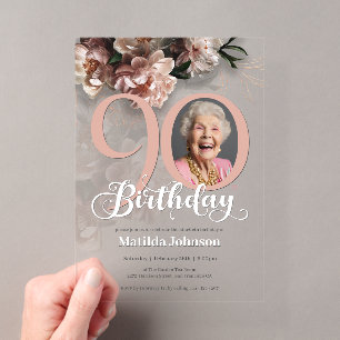 Invitations En Acrylique Anniversaire 90 ans personnalisé avec photo et mot