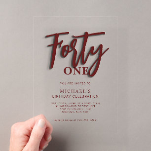 Invitations En Acrylique Anniversaire Adulte Quarante 40 ans de Style Rouge