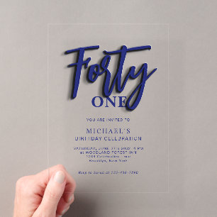 Invitations En Acrylique Anniversaire Adulte Style Bleu Quarante 40