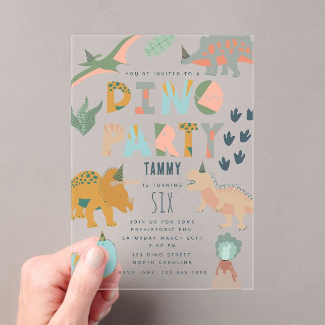 Invitations En Acrylique Anniversaire Animaux Fête Boho Dinosaures (In situ (ordinateur de poche))