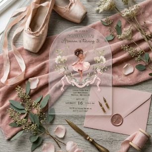 Invitations En Acrylique Anniversaire Ballerine Aquarelle & Ruban Rose Fant