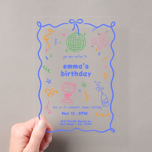 Invitations En Acrylique Anniversaire Couleur Disco Fantaisiste (In situ (ordinateur de poche))