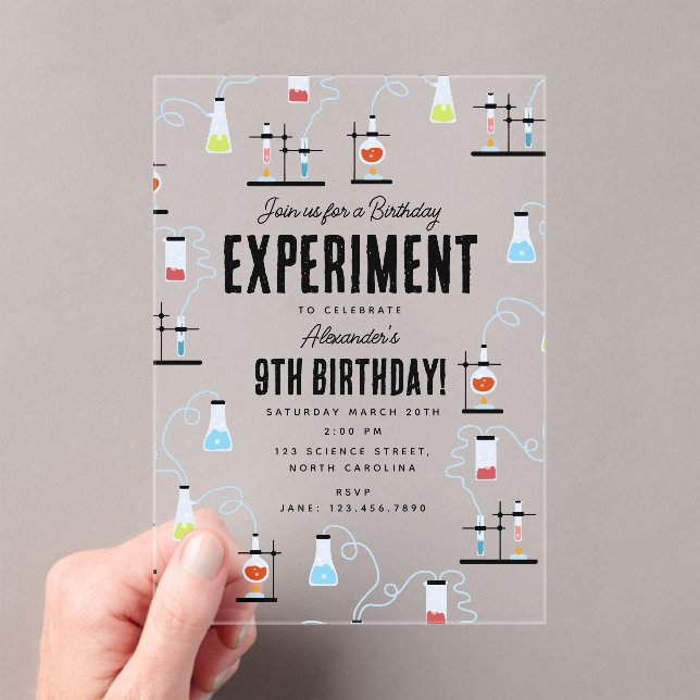 Invitations En Acrylique Anniversaire de enfant de l'expérience en chimie (In situ (ordinateur de poche))