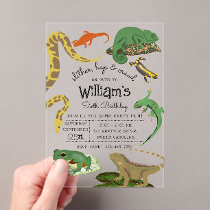 Invitations En Acrylique Anniversaire de enfant de reptiles, lézards et amp