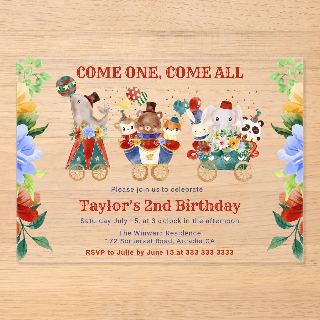 Invitations En Acrylique Anniversaire de enfant du train du carnaval de Cir (Recto)