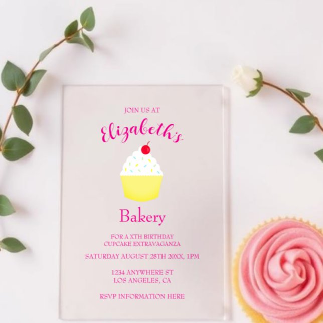 Invitations En Acrylique Anniversaire de fabrication de Cupcake (Créateur téléchargé)
