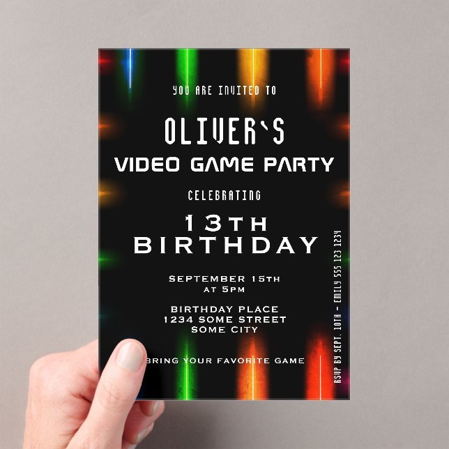 Invitations En Acrylique Anniversaire de jeu vidéo de couleur néon (In situ (ordinateur de poche))