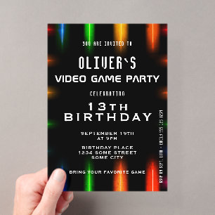 Invitations En Acrylique Anniversaire de jeu vidéo néon couleur