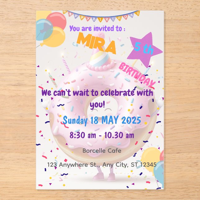 INVITATIONS EN ACRYLIQUE ANNIVERSAIRE DE L'INVITATION (Recto)