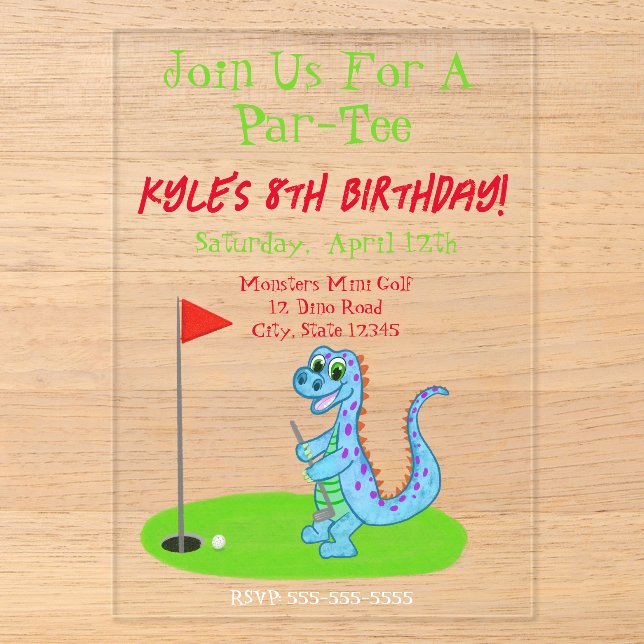 Invitations En Acrylique Anniversaire de naissance de dinosaure mignon sur  (Recto)