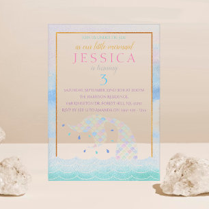 Invitations En Acrylique Anniversaire de Sirène Aquarelle Arc-en-ciel Éléga