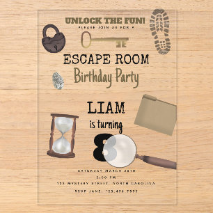 Invitations En Acrylique Anniversaire d'Enfant Agent Secret Espion Détectiv