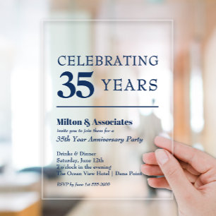 Invitations En Acrylique Anniversaire d'entreprise bleu marine