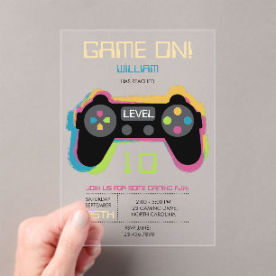 Invitations En Acrylique Anniversaire d'un adolescent joueur de jeux vidéo