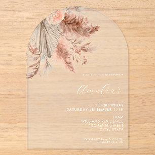 Invitations En Acrylique Anniversaire élégant minimaliste boho floral 1 an