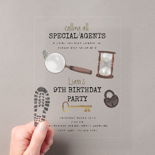 Invitations En Acrylique Anniversaire Enfant Agent Secret Détective Espion