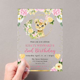 Invitations En Acrylique Anniversaire Enfant Lion de la Jungle Mignon Aquar